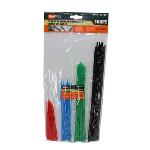 Fascette fermacavo Emi misure miste e colori assortiti – conf. 100 pezzi da 100 a 250 mm – 8107749