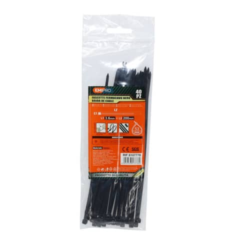 Fascette fermacavo in nylon Emi – 200×3,6 mm – colore nero – conf. 40 pezzi – 8107778