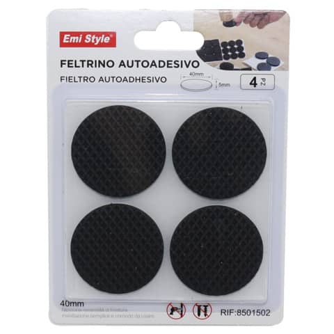 Feltrino adesivo tondo Emi Ø 40 mm – nero – conf. da 4 pezzi – 8501502