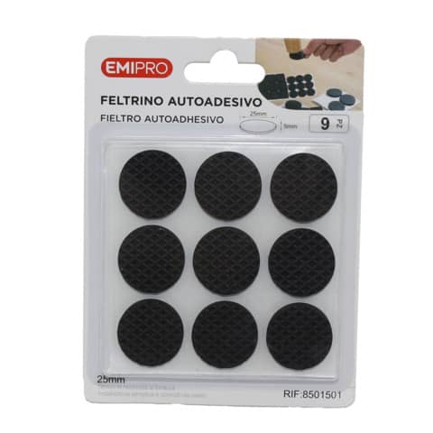 Feltrino adesivo tondo Emi Ø 25 mm – nero – conf. da 9 pezzi – 8501501