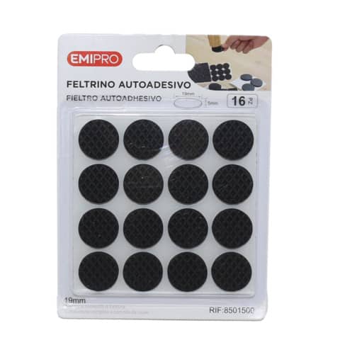 Feltrino adesivo tondo Emi Ø 19 mm – nero – conf. da 16 pezzi – 8501500