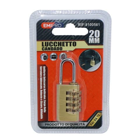 Lucchetto da viaggio in ottone Emi con combinazione a 4 cifre – 20×35 mm – 8100561