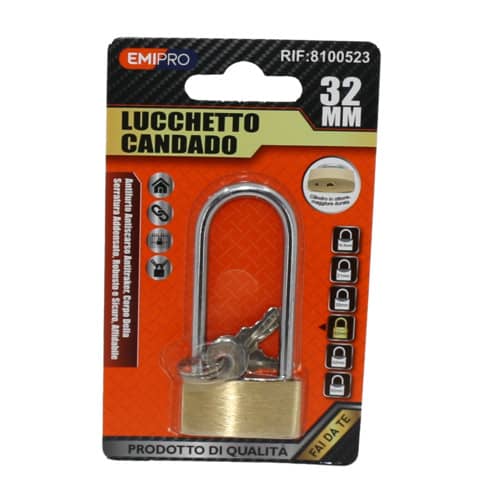 Lucchetto in ottone Emi anello lungo 32×16 mm – chiusura a chiave – 8100523