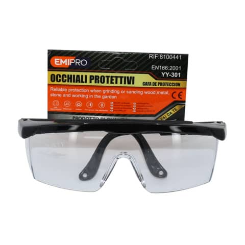 Occhiale protettivo Emi in policarbonato 55×150 mm – nero – EN166:2001 YY301 8100441