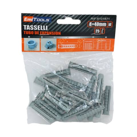 Tasselli in nylon per muro Emi 4 cm x  Ø 8 mm – colore grigio – conf. da 25 pezzi – 8101871