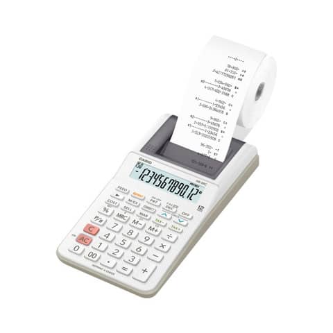 Calcolatrice scrivente Casio con batteria, adattatore AC opzionale bianco – HR-8RCE-WE-W-EC
