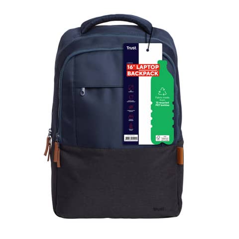 Zaino per laptop Trust Lisboa capacità fino a 16” eco-friendly – blu – 25124