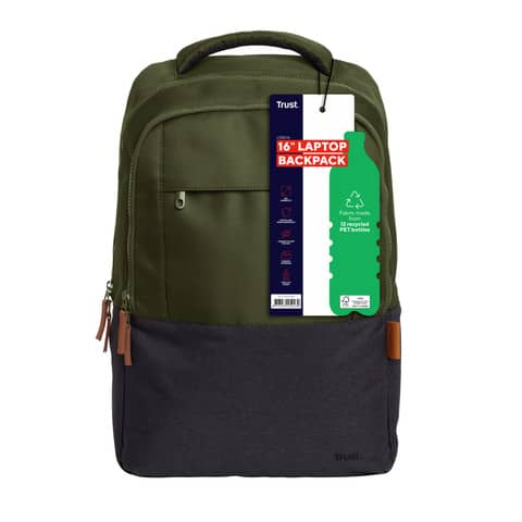Zaino per laptop Trust Lisboa capacità fino a 16” eco-friendly – verde – 25243