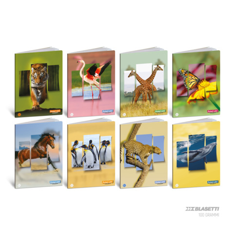 Maxi quaderno Blasetti Animal Label A4 – 100 g/m² – 18+1 ff – 10F – conf. 10 pezzi – 9296