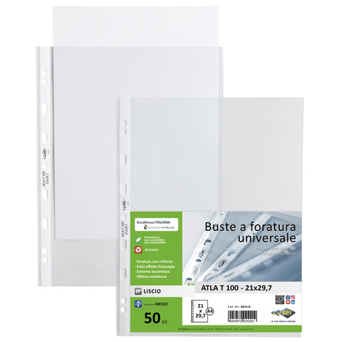 Buste in PP liscio Sei Rota Atla T 100 – medio spessore trasparente 22×30 cm – conf. 50 pezzi – 662114