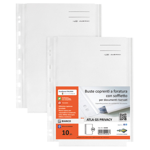 Busta coprenti con soffietto Sei Rota Atla GS – 21×29,7 cm – privacy – colore bianco opaco – 662606
