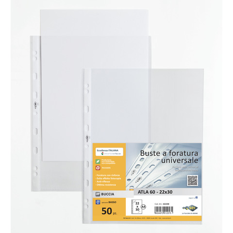 Buste in PP buccia Sei Rota Atla 60 – basso spessore trasparente 22×30 cm – conf. 50 buste – 662208