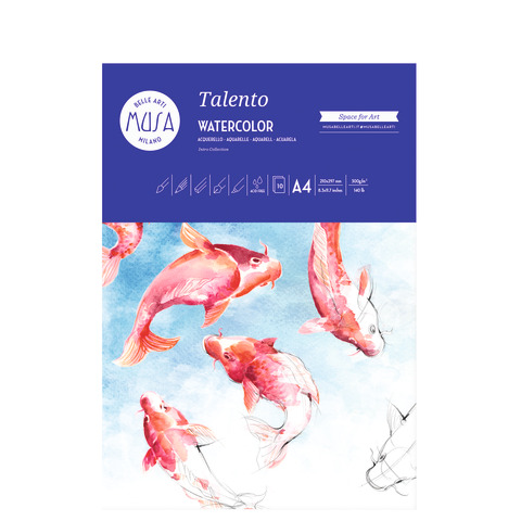 Blocco carta per acquerello Musa Talento – A4 – 300 g/m2 – 10 fogli – MU131294