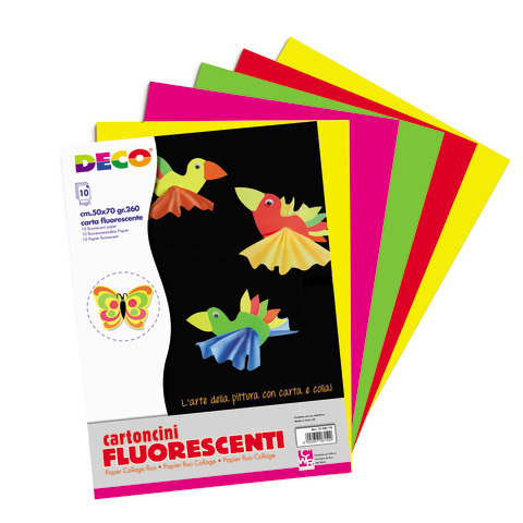 Cartoncini Fluo Deco formato 50×70 cm 260 g/m² – colori assortiti – conf. 10 pezzi – 2150/10