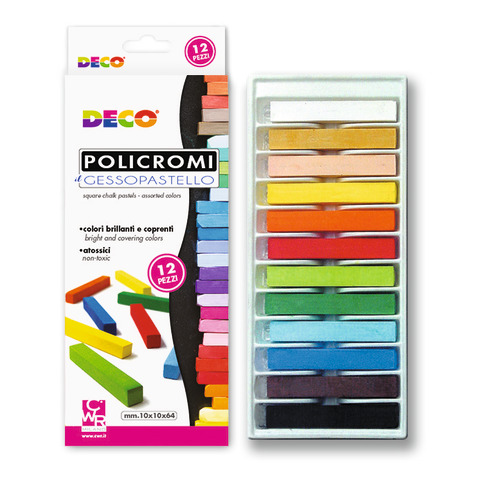 Gessi policromi quadrati Deco Gessopastello – colori assortiti – conf. 12 pezzi – MY/MCP12