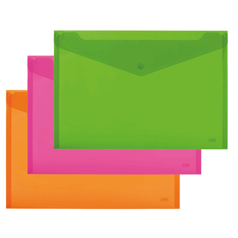 Buste con bottone Lebez Neon in PP A5 – conf. 5 pz – colori fluo – 80439