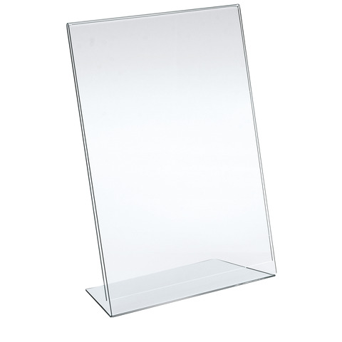 Portadepliant in acrilico con base a L Lebez formato 9×13 cm – verticale – trasparente – 7043