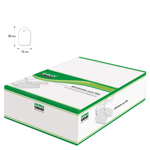 Etichette con filo in cartoncino bianco Lebez formato 13×20 mm – conf. 1000 pezzi – A387