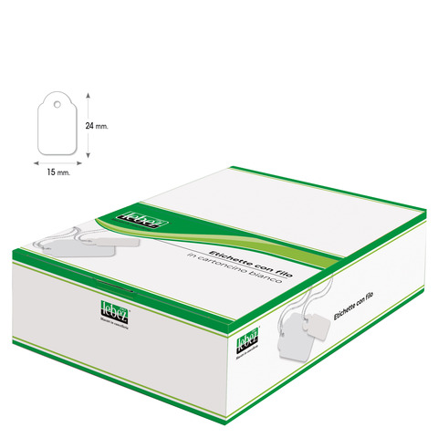 Etichette con filo in cartoncino bianco Lebez formato 15×24 mm – conf. 1000 pezzi – A388