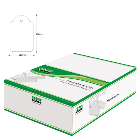 Etichette con filo in cartoncino bianco Lebez formato 28×43 mm – conf. 500 pezzi – A391