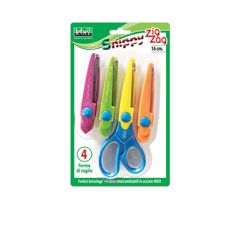 Forbici Lebez Zig-Zag con 4 lame acciaio inox intercambiabili da 16 cm – colori assortiti tenui – 4333L