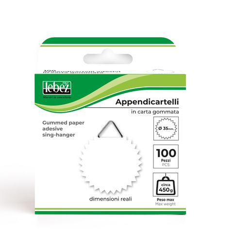 Ganci appendicartelli Lebez in carta gommata Ø 35 mm – conf. 100 pezzi – bianco – 263