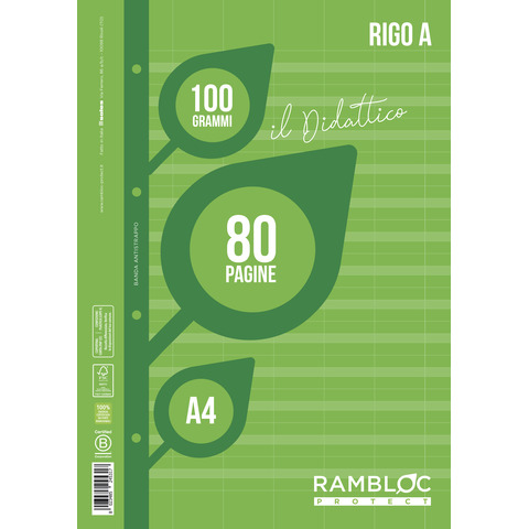 Ricambi per quaderni ad anelli Rambloc il Didattico per disgrafia – A4 – 100 g/m² – 40 ff – A – 90524386