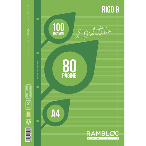 Ricambi per quaderni ad anelli Rambloc il Didattico per disgrafia – A4 – 100 g/m² – 40 ff – B – 90524383