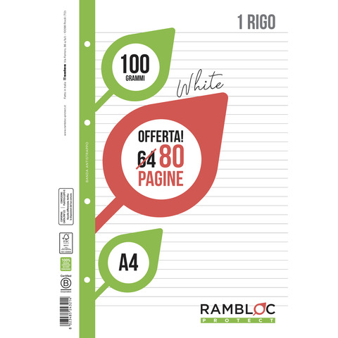 Ricambi per quaderni ad anelli Rambloc – A4 – 100 g/m² – 32+8 ff – 1R – 90524321