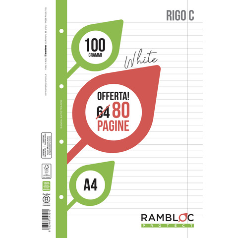 Ricambi per quaderni ad anelli Rambloc – A4 – 100 g/m² – 32+8 ff – C – 90524324