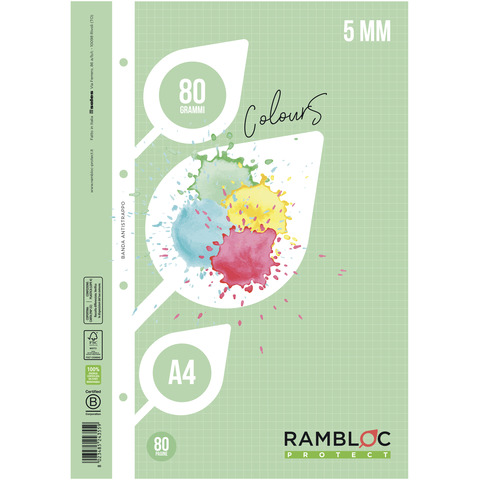 Ricambi rinforzati per quaderni ad anelli Rambloc – A4 – 80 g/m² – 40 ff – 5M – verde – 90524355