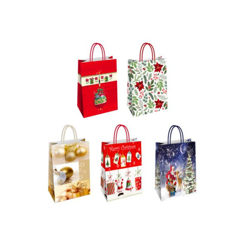 Borsa shopper Florio Carta Christmas fantasie natalizie assortite – formato 23x10x29 cm – conf. 25 pz – 73358