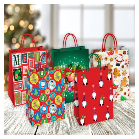 Borsa Shopper Florio Carta Christmas fantasie natalizie assortite – formato 36x12x41 cm – conf. 25 pz – 73372