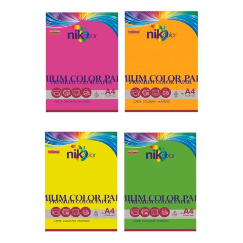 Carta colorata fluo formato A4 Nikoffice 4 colori assortiti fluo 160 g – 125 ff – 23NIK123