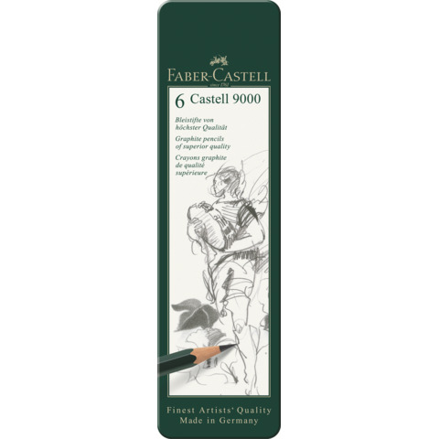 Astuccio in metallo 6 matite Faber-Castell 9000 – gradazioni assortite – 119063