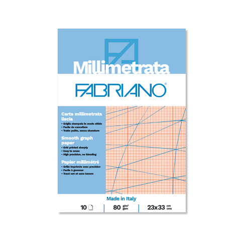 Blocco carta millimetrata Fabriano – 10 fogli – 80 g formato 23×33 cm 19100663