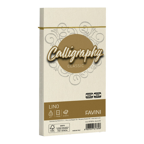Busta Favini Lino Calligraphy 120 g – formato 11×22 cm – conf. 25 pz – colore avorio – A57Q514