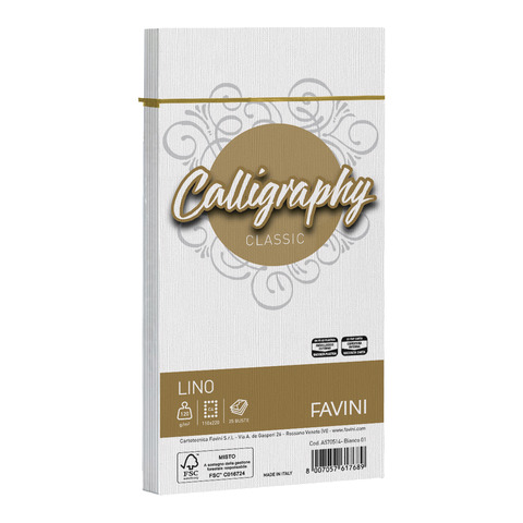 Busta Favini Lino Calligraphy 120 g – formato 11×22 cm – conf. 25 pz – colore bianco – A570514
