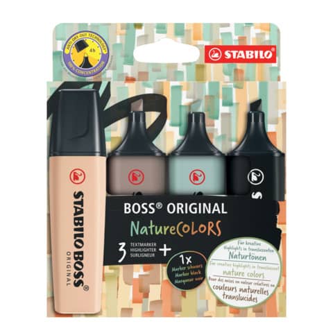 Evidenziatori Stabilo Boss Nature Colors colori assortiti – conf. 4 pezzi – 70/4-2-5