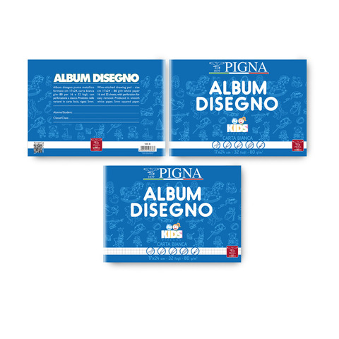 Album da disegno Pigna Kids – 17×24 cm 80 g/m² pagine bianche – 32 ff – conf. 10 pezzi – 0202906BI
