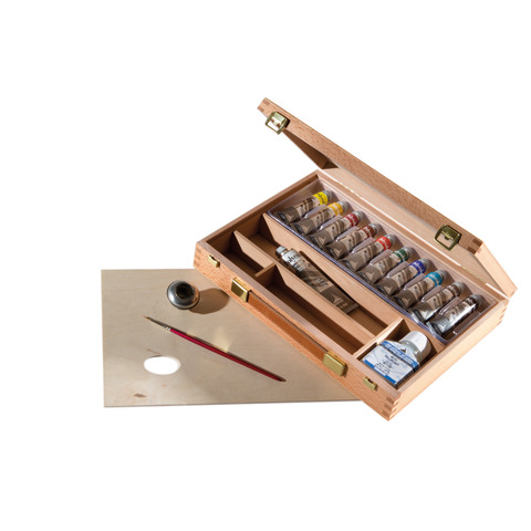 Cassetta in legno Maimeri 20×30 cm – conf. da 10 colori acrilici assortiti + accessori – M1299068