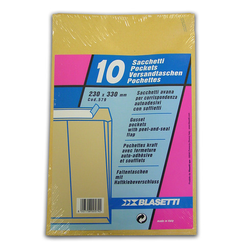 Busta Blasetti a sacco avana con soffietto e strip – conf. 10 pz – 230×330 mm – 579