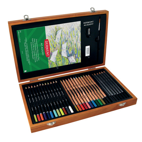 Set artistico Derwent Academy scatola in legno da 35 pezzi in colori assortiti – 2300147