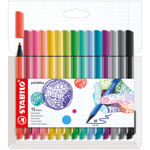 Pennarello Stabilo Point Max – punta nylon – colori assortiti – astuccio da 15 pezzi – 488/15-02