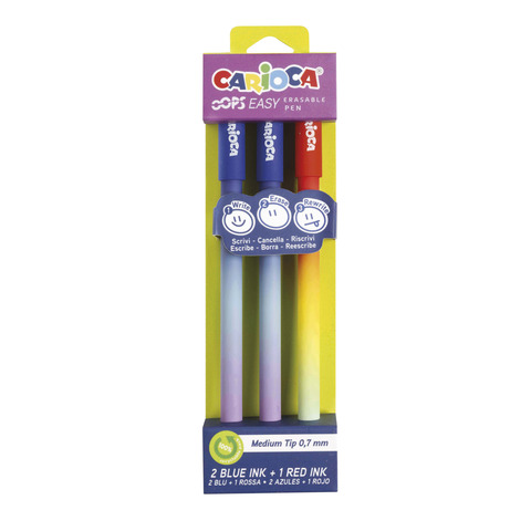 Penna cancellabile Carioca Oops Easy punta media 0,7 mm – conf. 3 pz – blu e rosso – 41025