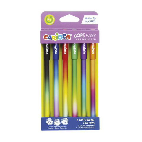 Penna cancellabile Carioca Oops Easy punta media 0,7 mm – conf. 6 pz – colori assortiti – 41027