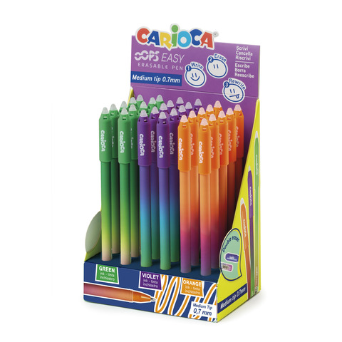 Espositore 30 penne cancellabili Carioca Oops Easy punta media 0,7 mm colori assortiti – 41029