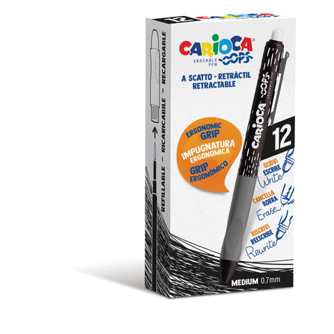 Penne a scatto cancellabili Carioca OOPS inchiostro termosensibile M 0,7 mm conf. da 12 nero – 43043/01
