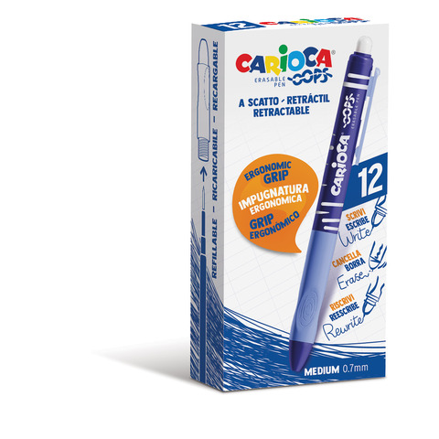 Penne a scatto cancellabili Carioca OOPS inchiostro termosensibile M 0,7 mm conf. da 12 blu – 43043/02