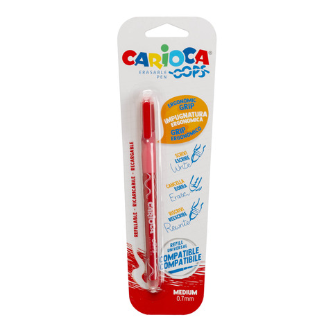 Penne cancellabili Carioca OOPS con inchiostro termosensibile punta M 0,7 mm rosso – 43036/03